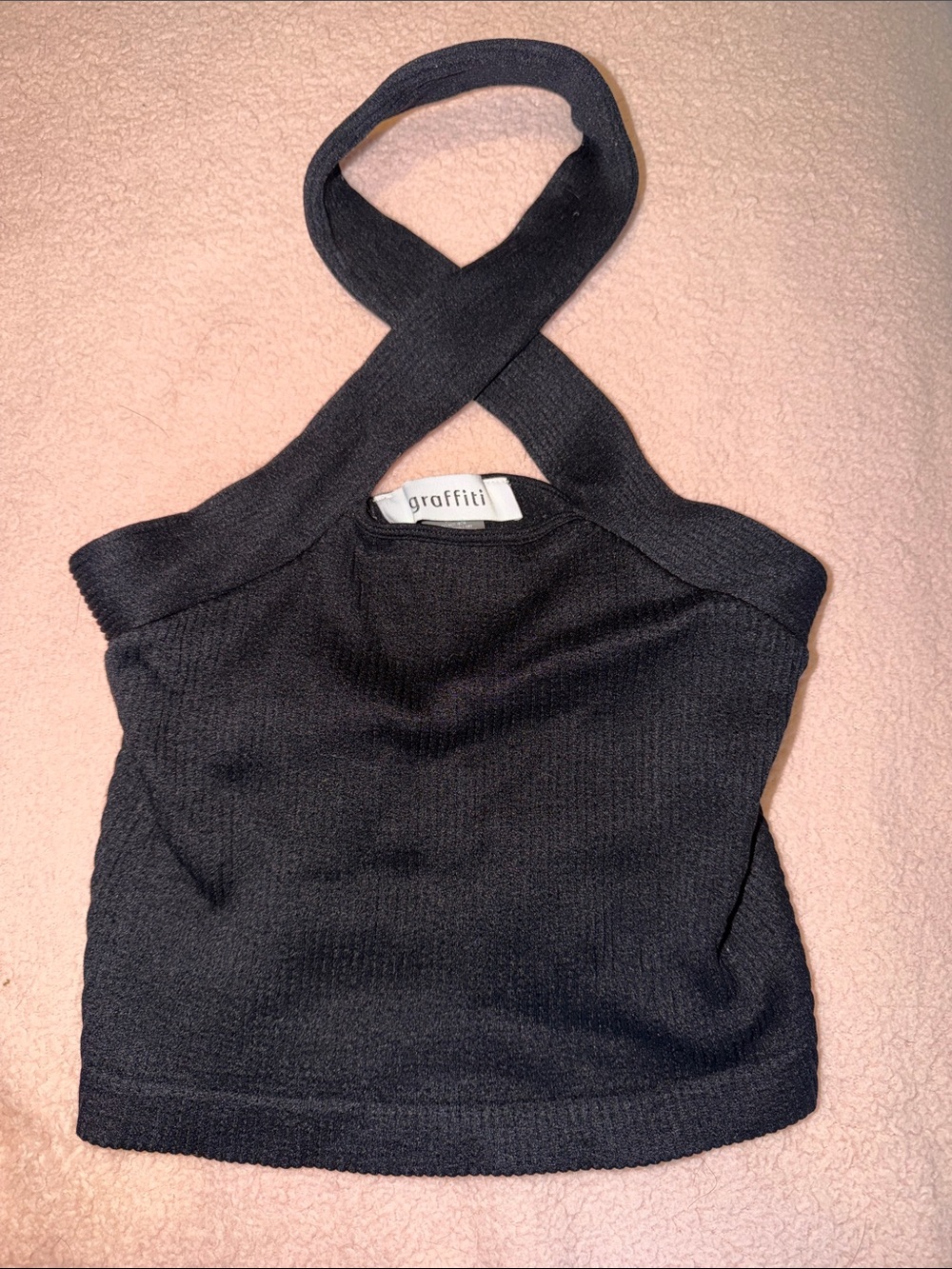 Graffiti Black Crisscross Halter Camisole